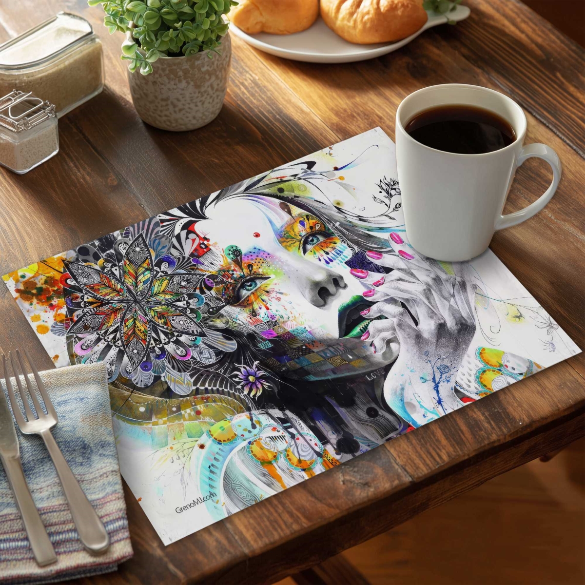 Picture of Begin Home Decor C4PP1418NMJE0Z 14 x 18 in. Thinking Gaze Polyester Placemat - Stylish Decor Accessory - Set of 4