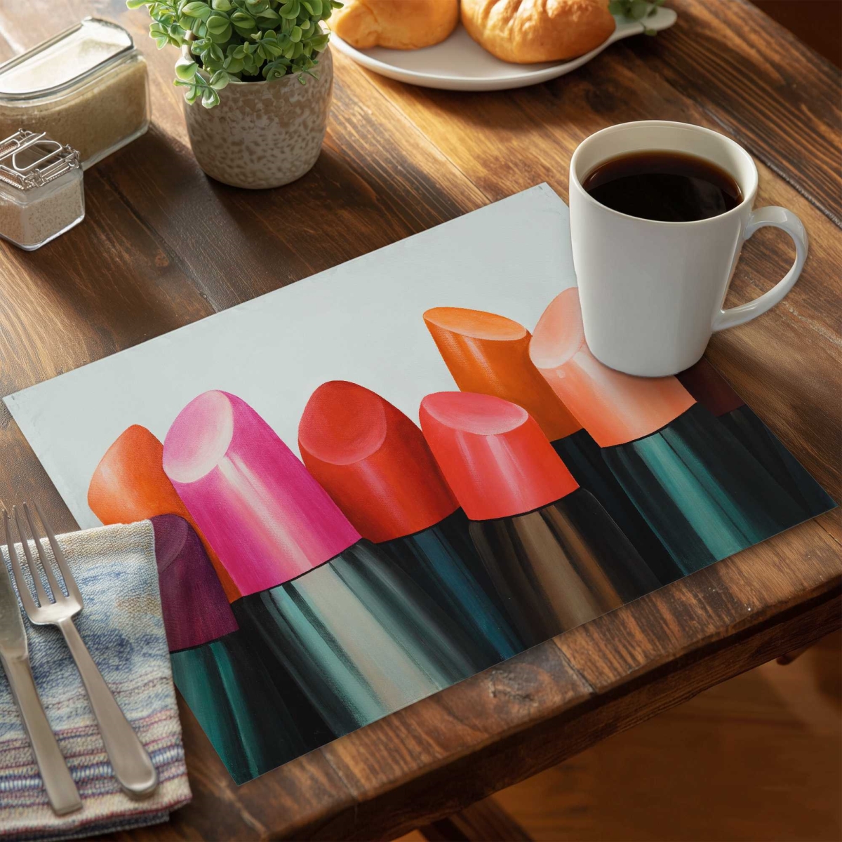 Picture of Begin Home Decor C4PP1418R6YMD1 14 x 18 in. Lipstick Addict Polyester Placemat for Stylish Home Decor - Set of 4
