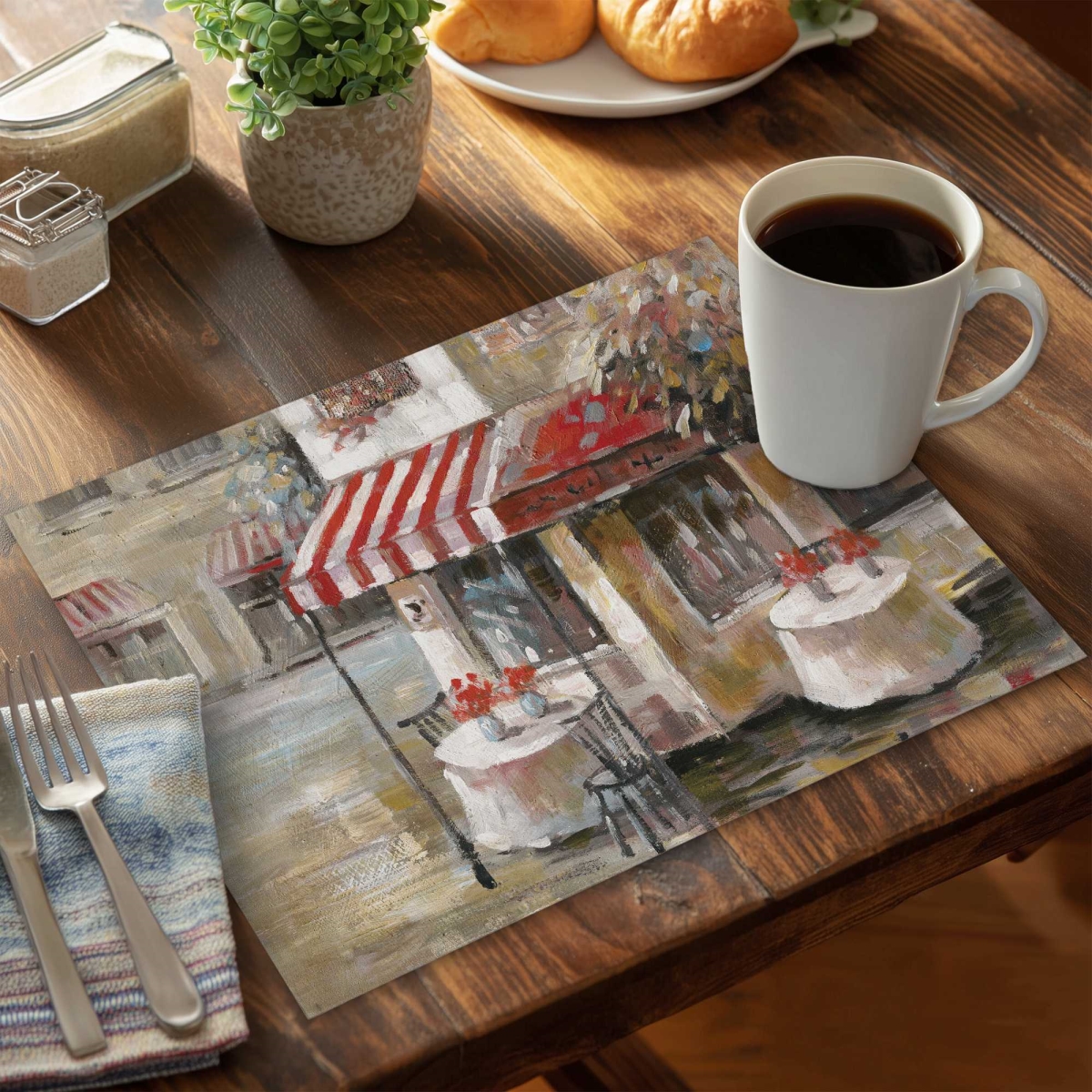 Picture of Begin Home Decor C4PP1418SM150C 14 x 18 in. Sunny Restaurant Terrace Polyester Placemat for Home Decor - Set of 4
