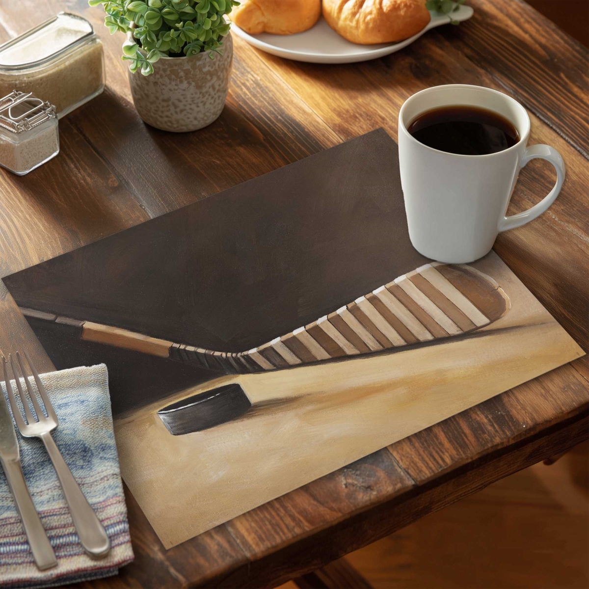 Picture of Begin Home Decor C4PP1418V64OW1 14 x 18 in. Stick & Hockey Puck Polyester Placemat - Home Decor - Set of 4