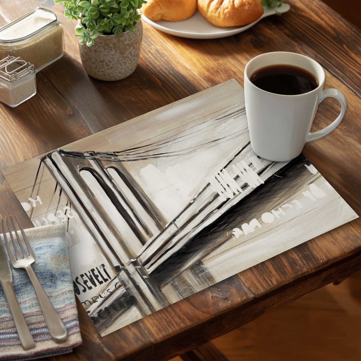 Picture of Begin Home Decor C4PP1418VL4GIN 14 x 18 in. City Bridge Polyester Placemat for Stylish Home Decor - Set of 4