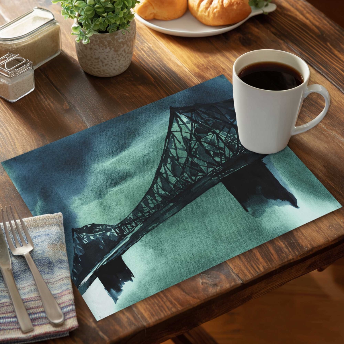 Picture of Begin Home Decor C4PP1418YT6XTB 14 x 18 in. Montreal Jacques-Cartier Bridge Polyester Placemat - Decor - Set of 4