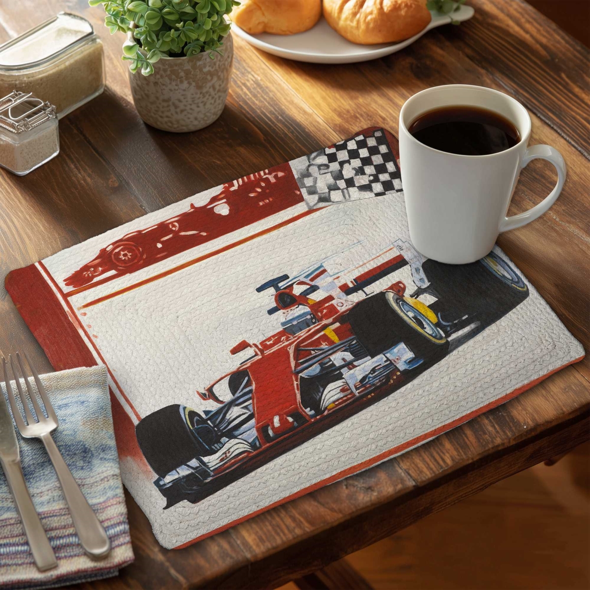 Picture of Begin Home Decor C6BP141802ESJA 14 x 18 in. Motorsport Braided Polyester Placemat for Stylish Home Decor - Set of 6