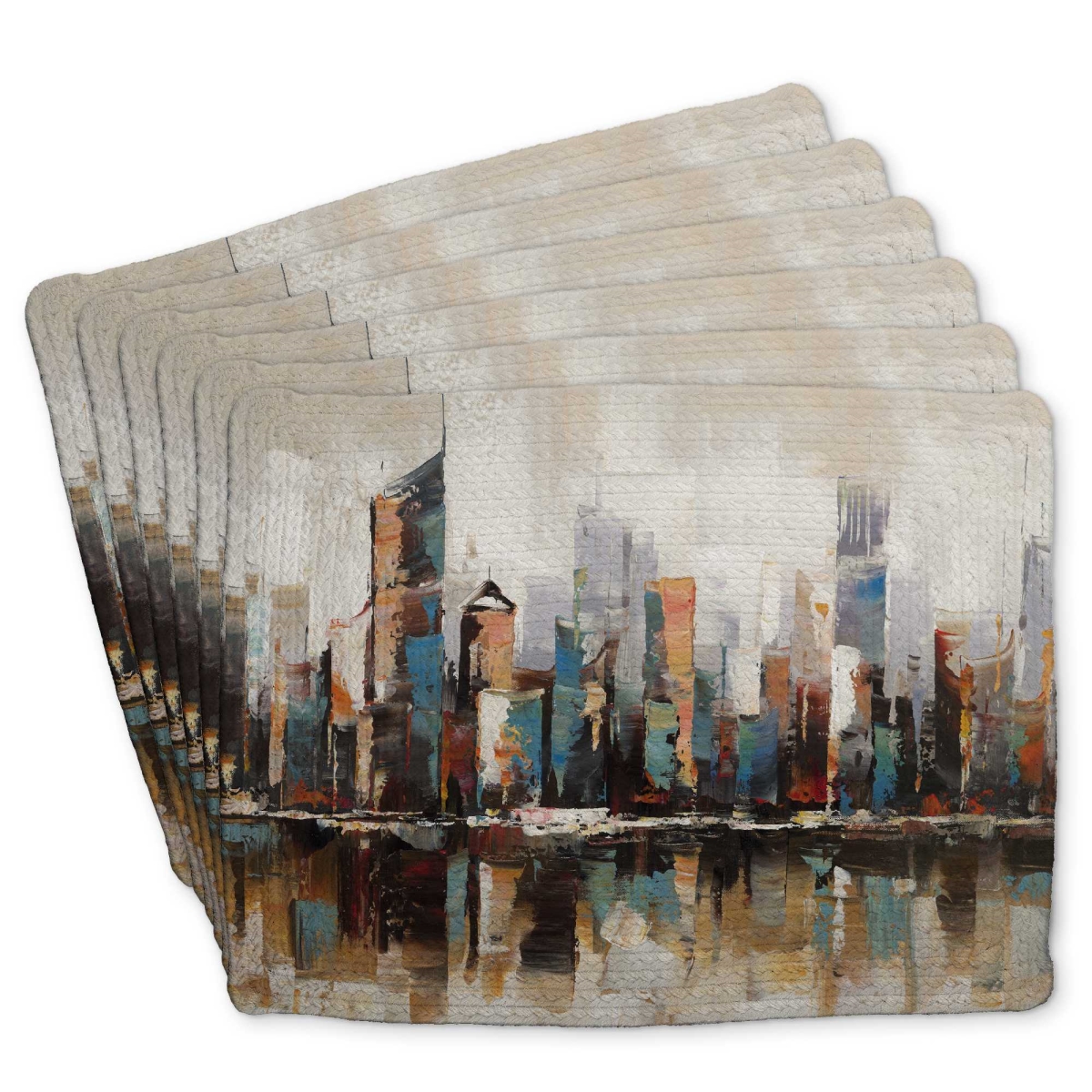 Picture of Begin Home Decor C6BP14187W8C6P 14 x 18 in. Abstract Buildings Textured Braided Polyester Placemat - Set of 6
