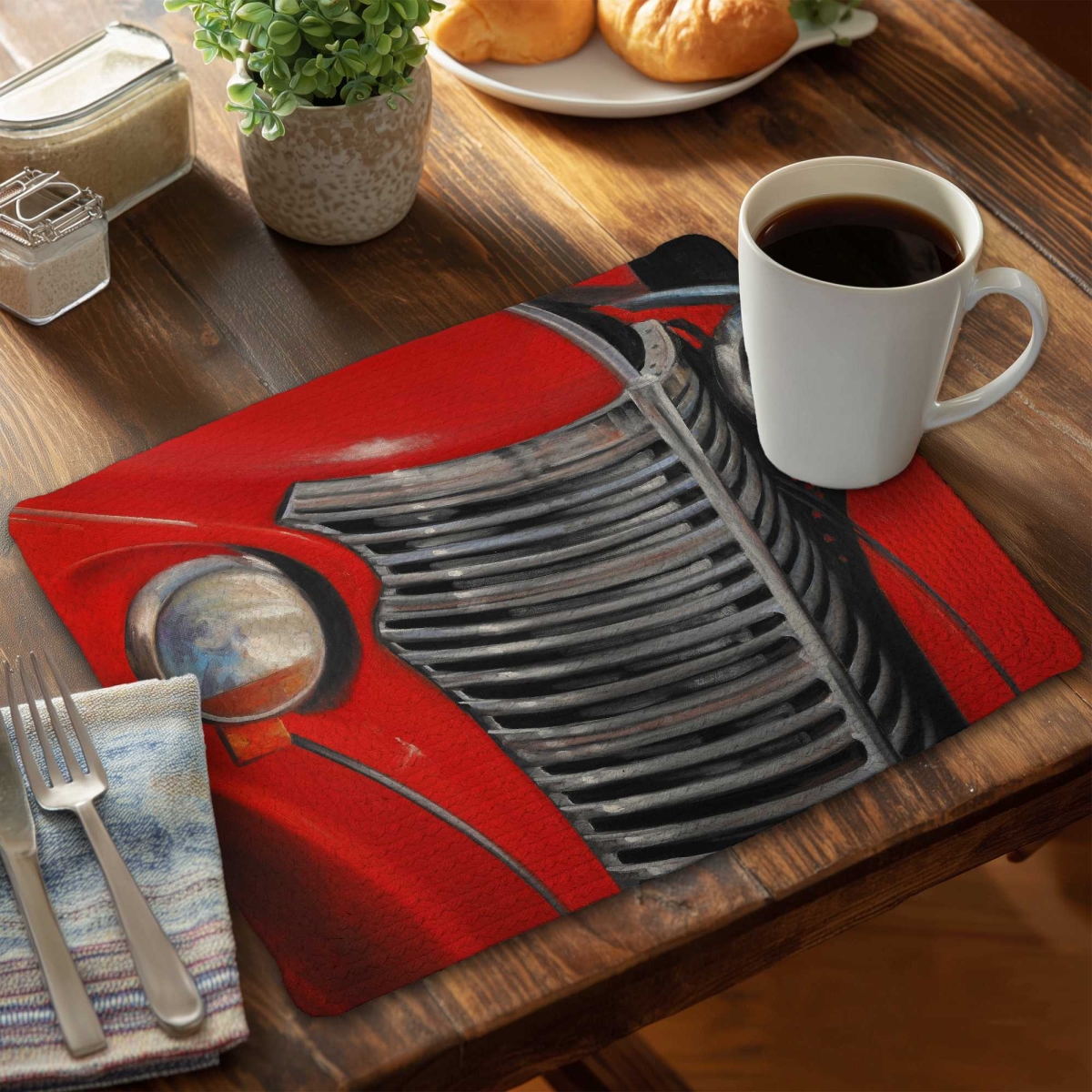 Picture of Begin Home Decor C6BP14188031HO 14 x 18 in. 50s Car Grid Closeup Braided Polyester Placemat - Decor - Set of 6