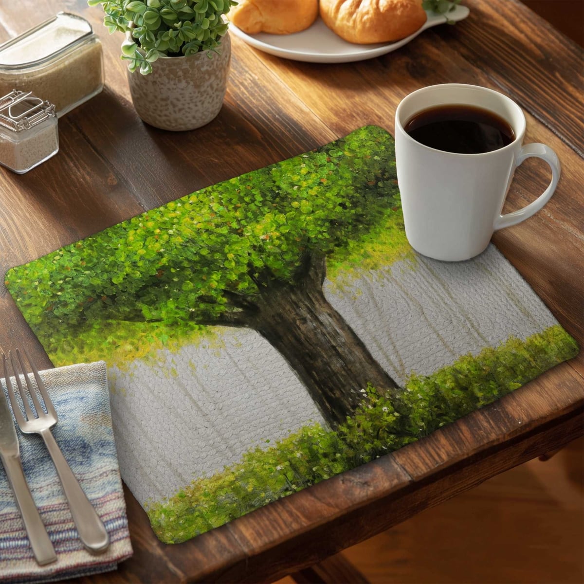 Picture of Begin Home Decor C6BP141887QXK7 14 x 18 in. Big Green Tree - Braided Polyester Placemat for Home Decor - Set of 6