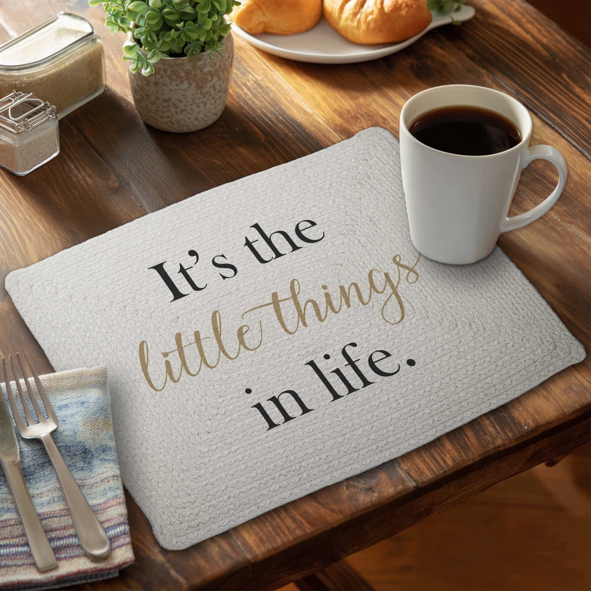 Picture of Begin Home Decor C6BP1418B48W5C 14 x 18 in. Its The Little Things in Life - Braided Polyester Placemat - Set of 6