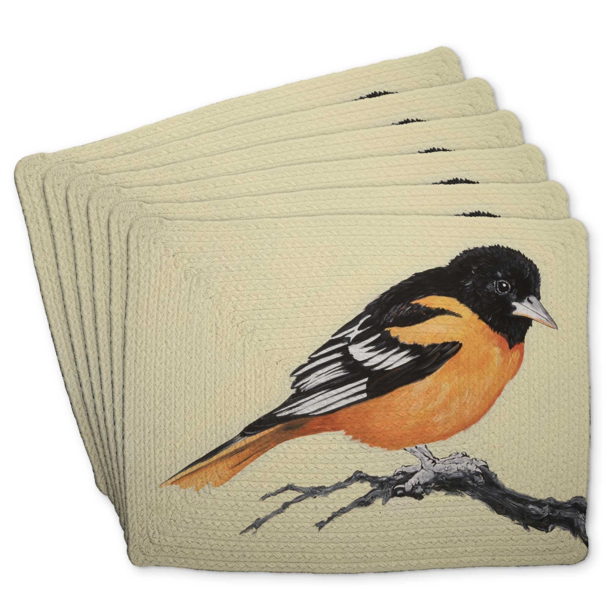 Picture of Begin Home Decor C6BP1418F3ZLXS 14 x 18 in. Realistic Little Bird on a Branch Braided Polyester Placemat - Set of 6