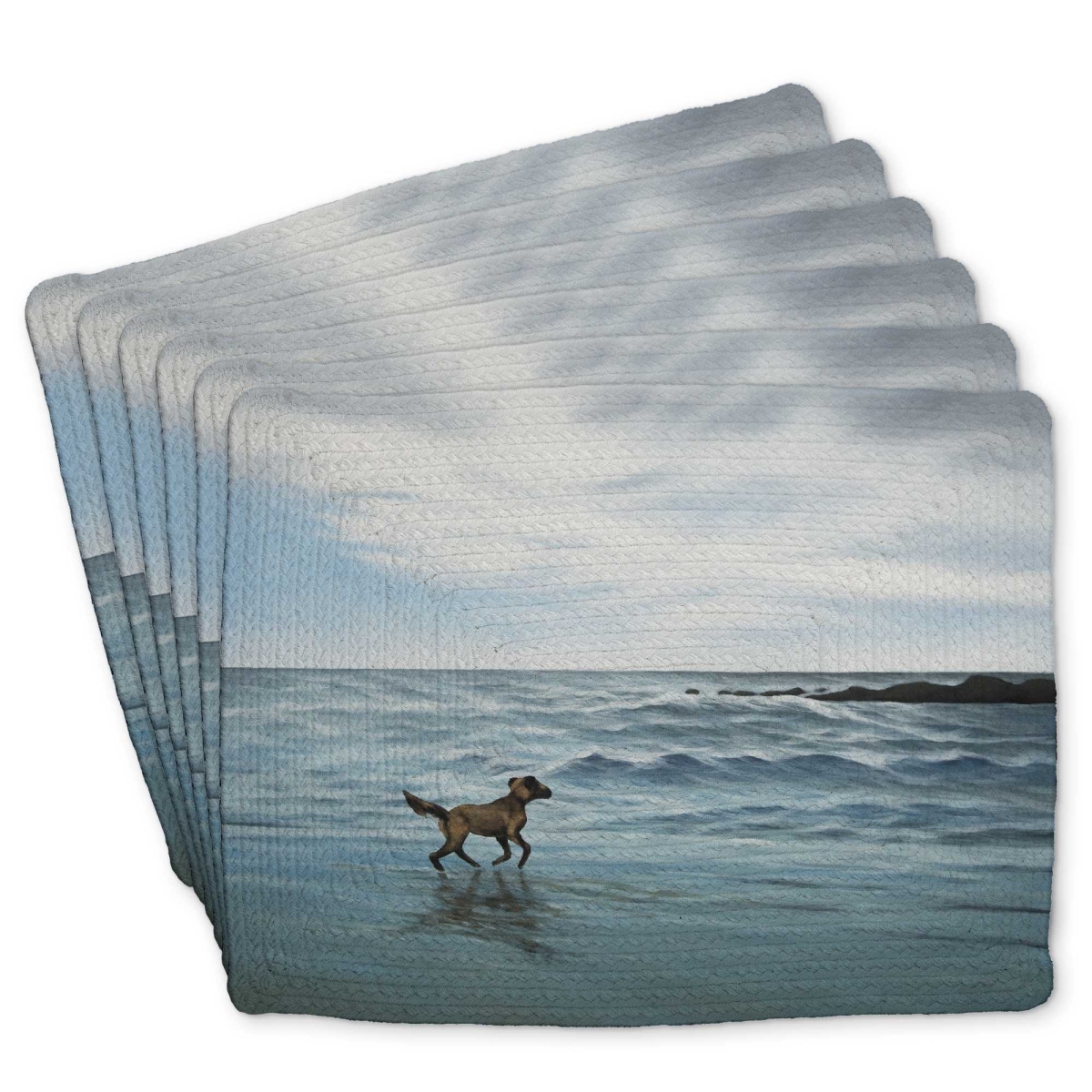 Picture of Begin Home Decor C6BP1418J6TMCJ 14 x 18 in. Dog on the Beach Braided Polyester Placemat - Home Decor - Set of 6