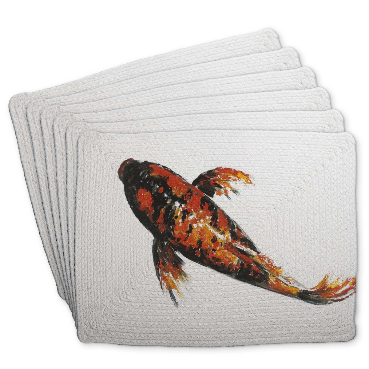 Picture of Begin Home Decor C6BP1418JDU0XP 14 x 18 in. Red Butterfly Koi Fish Braided Polyester Placemat - Decor - Set of 6