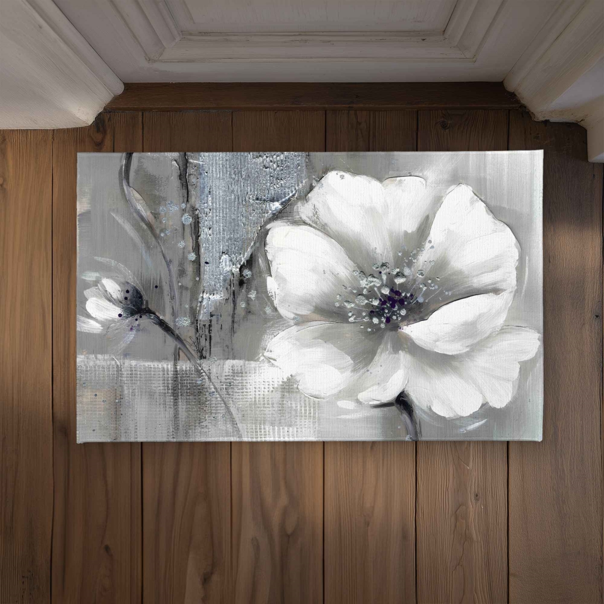 CODM2134S6WLZD 21 x 34 in. Monochrome & Silver Flowers Door Mat - Floral Home Decor