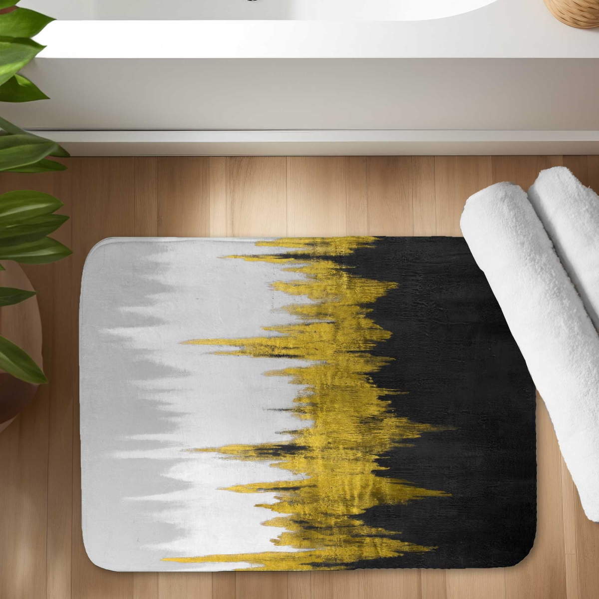 C1BM1724CTICD2 17 x 24 in. Golden Zigzag Black Shapes Bath Mat - Stylish Home Decor
