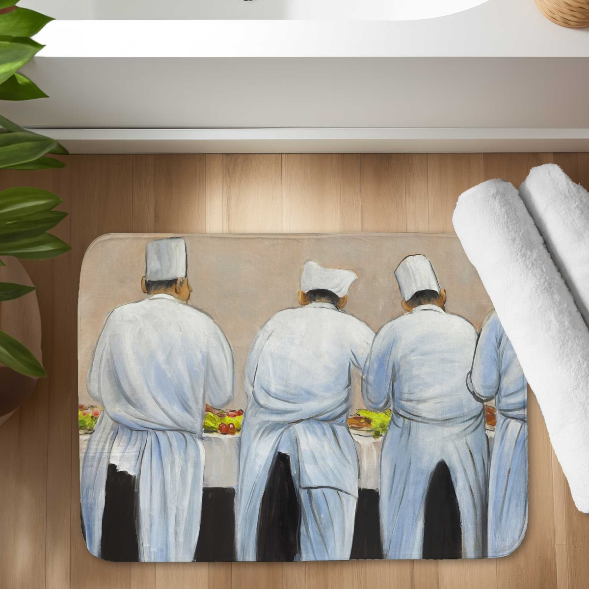 C1BM1724EJO1SP 17 x 24 in. Cooks Chefs Working Together Beige Kitchen Bath Mat - Decor