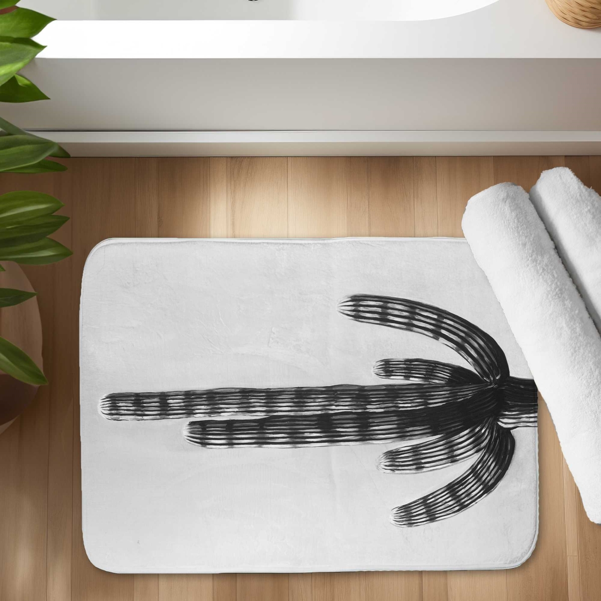 C1BM1724VH2KHW 17 x 24 in. Cactus Black Floral Botanical Bath Mat - Decor Essential