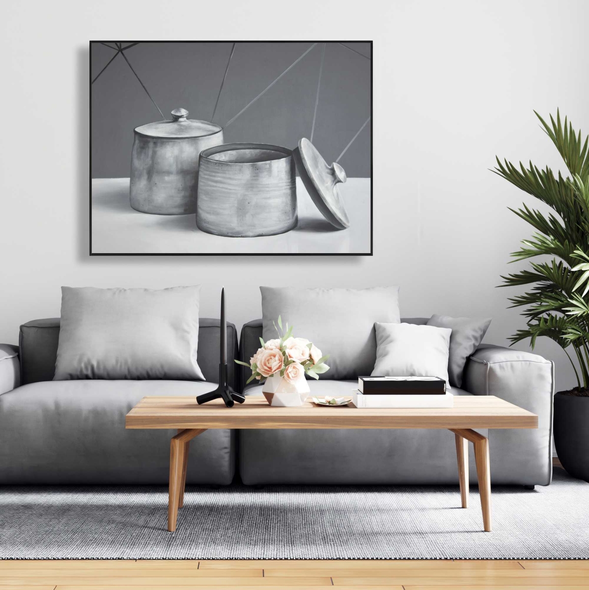 C1FC3648LRFNEF 36 x 48 in. Old Pot with Lid - Monochrome Framed Canvas for Home Decor