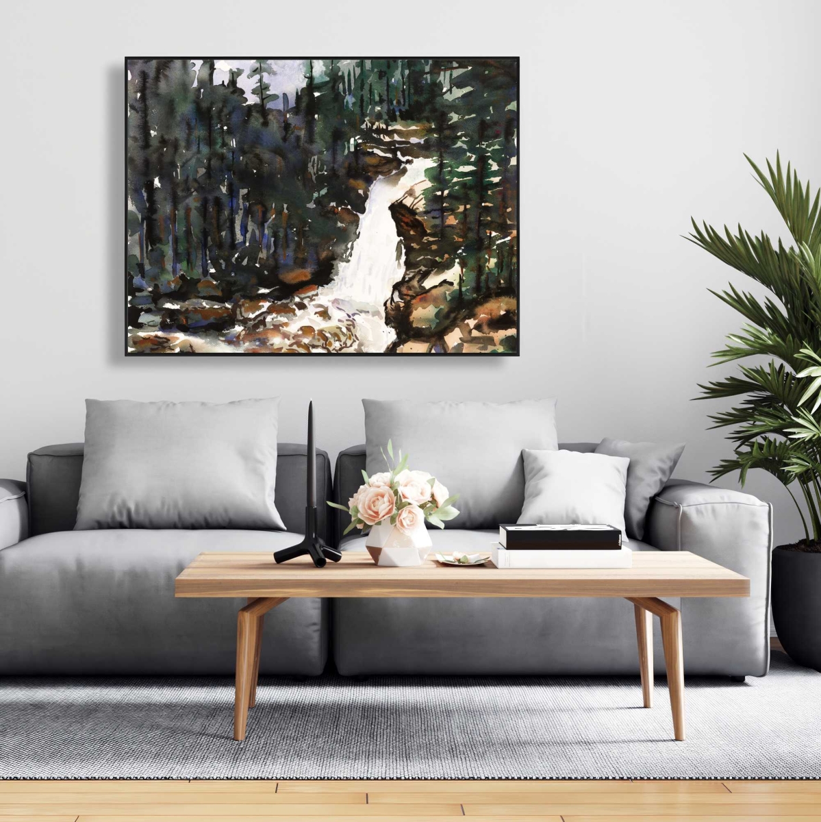 C1FC3648OVP9WU 36 x 48 in. Falls of Alberta - Rustic Framed Canvas Landscape Decor