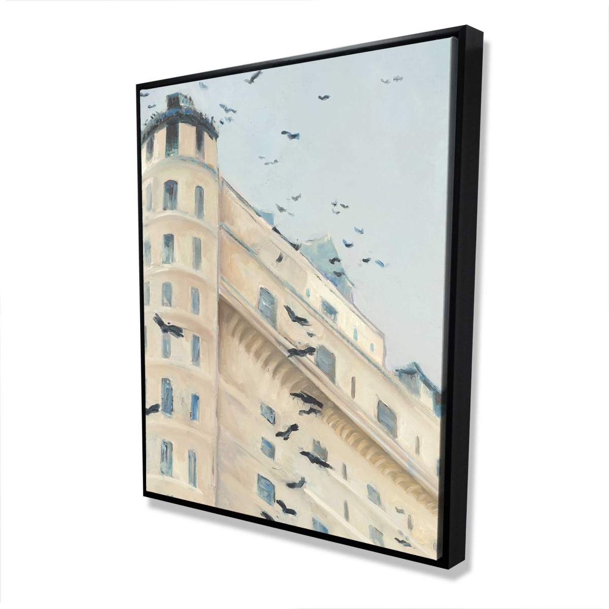 C1FC48607FG2PD 48 x 60 in. Birds Flying in Front of a Building - Blue Framed Canvas Art