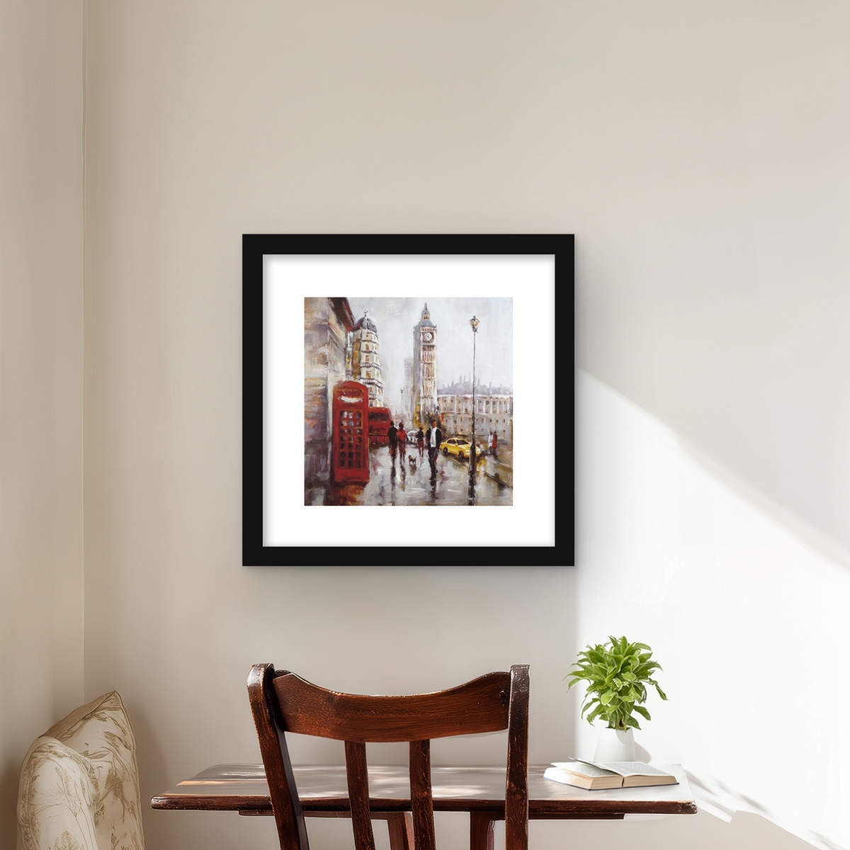 C1FM1616XPR077 16 x 16 in. The Big Ben London Red Framed Matted Print Wall Art - Home Decor