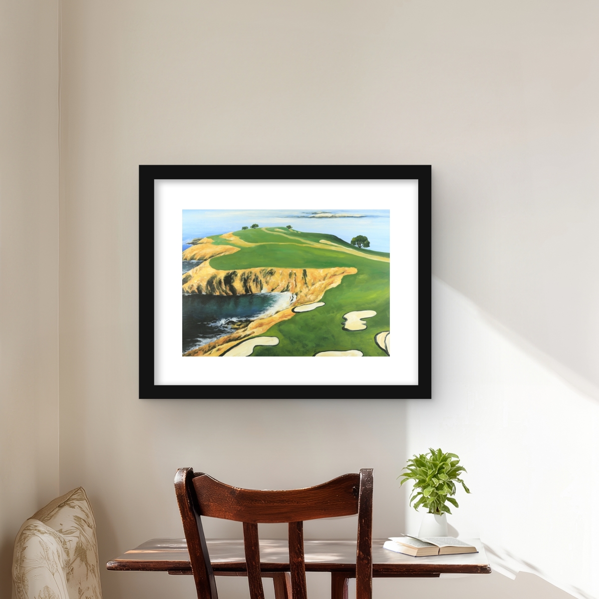 C1FM16200W2X98 16 x 20 in. Pebble Beach Golf Links Framed Print Wall Art - Man Cave Home Decor