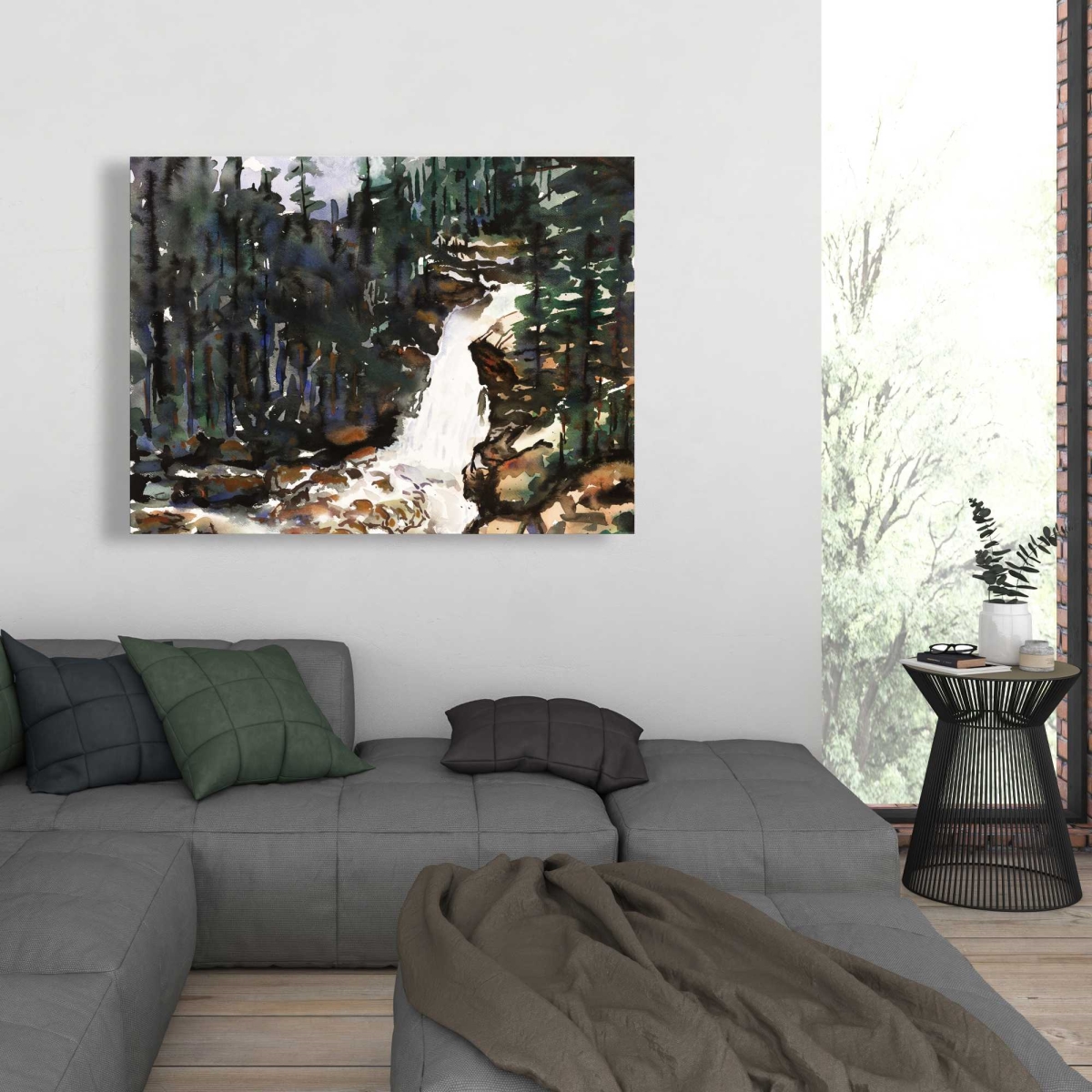 C1RC3648CMPYID 36 x 48 in. Falls of Alberta - Rustic Green Canvas for Home Decor