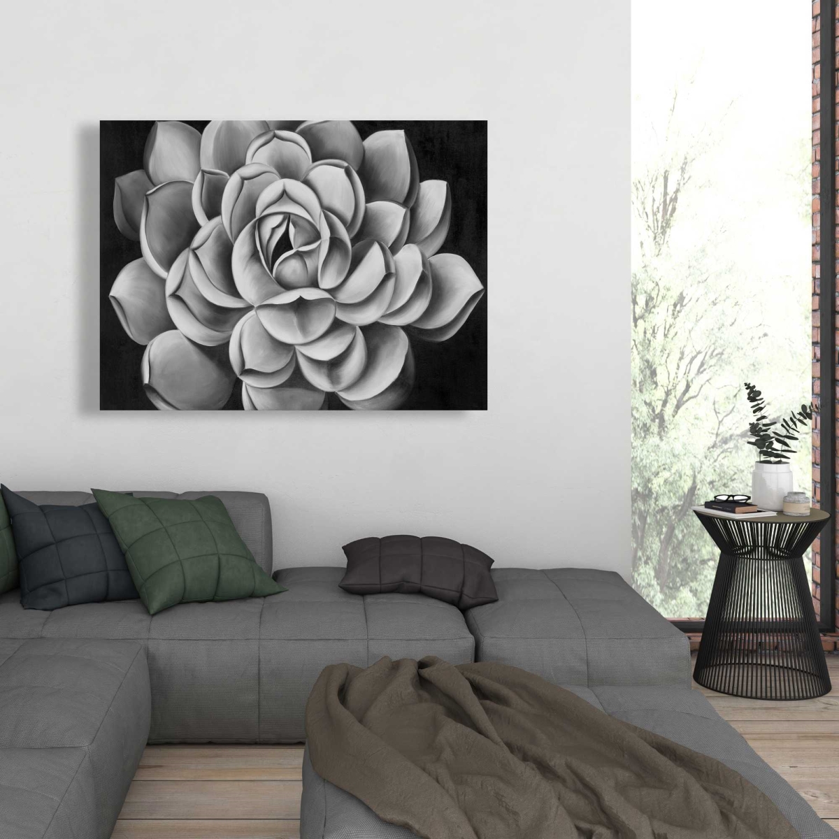 C1RC3648CRVK64 36 x 48 in. Black & White Succulent - Office Canvas for Home Decor