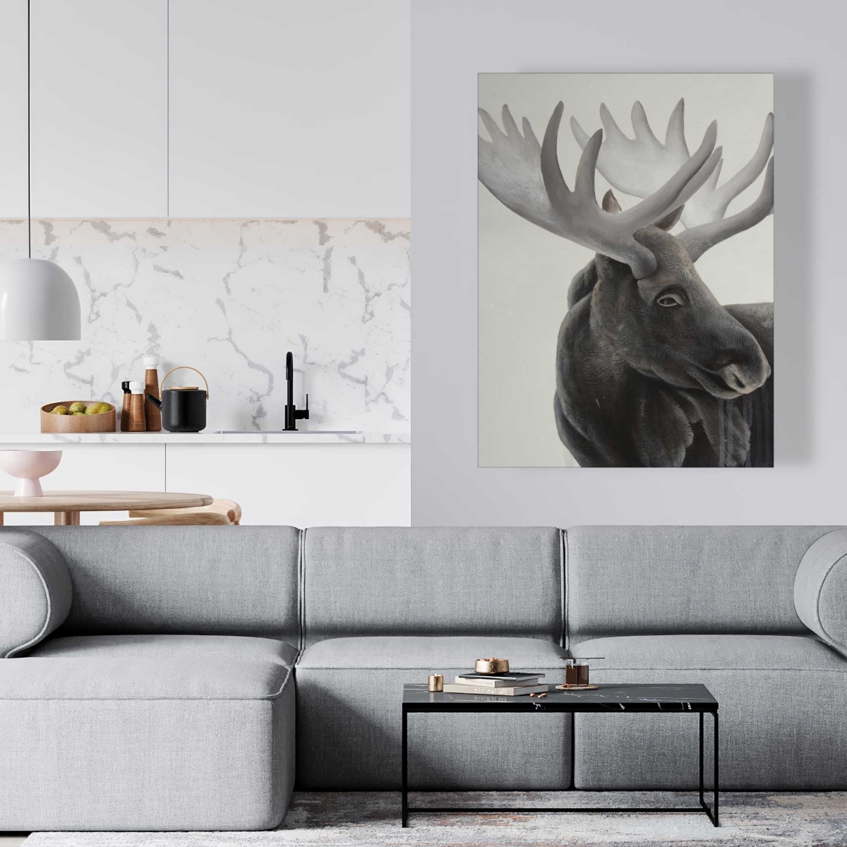 C1RC3648OA575U 36 x 48 in. Grayscale Moose Profile - Brown Animals Canvas
