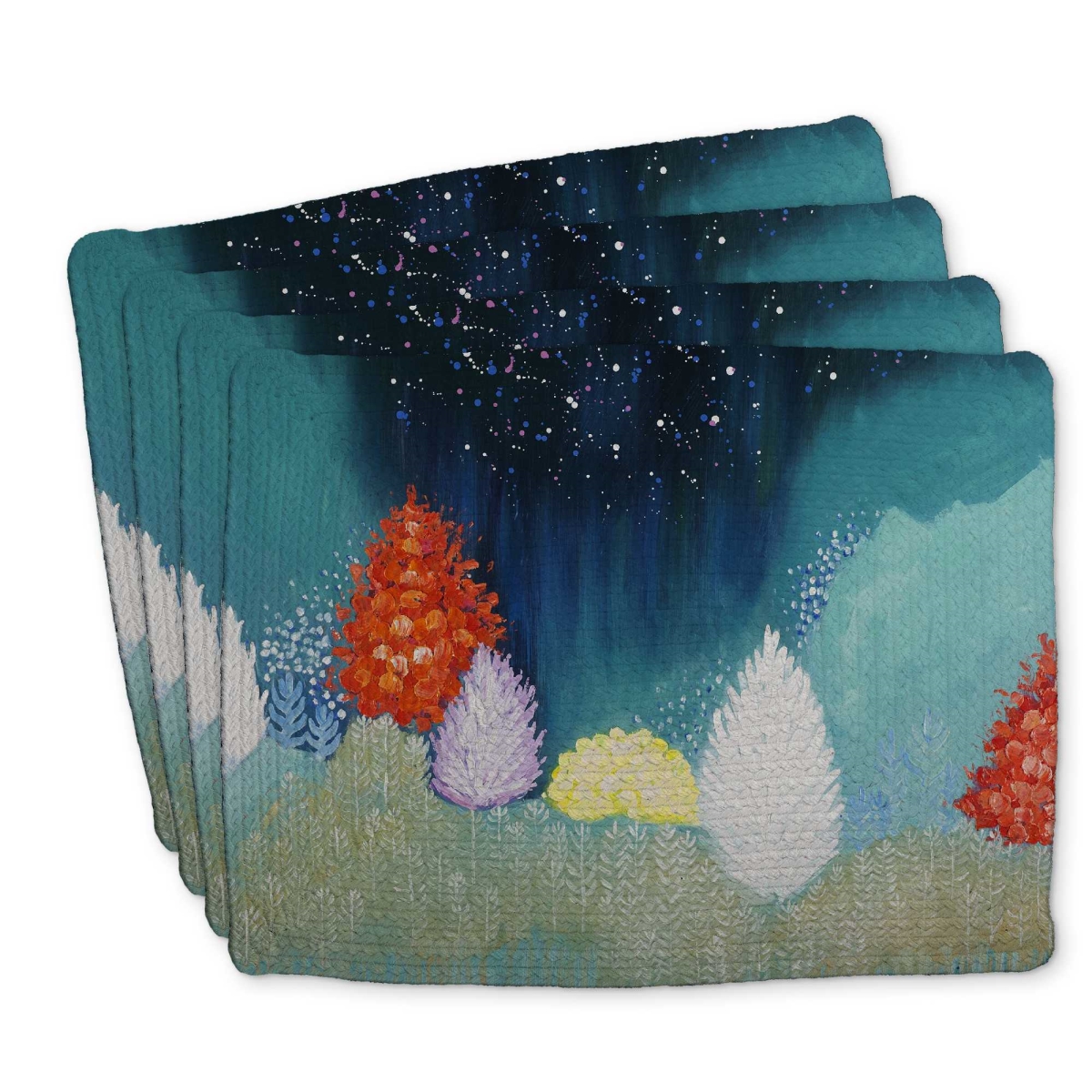 Picture of Begin Home Decor C4BP1418BIWIWR 14 x 18 in. Mysterious Colorful Trees Braided Polyester Placemat - Decor - Set of 4