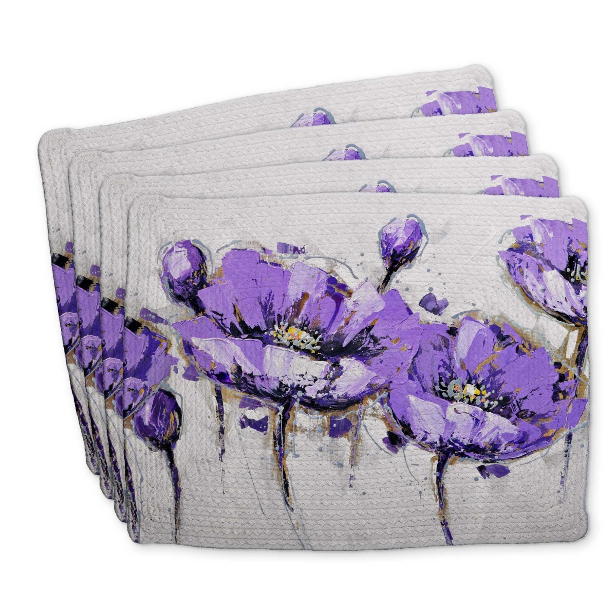 Picture of Begin Home Decor C4BP1418E636BP 14 x 18 in. Abstract Purple Flowers Braided Polyester Placemat - Decor - Set of 4