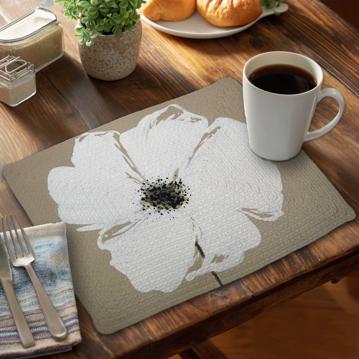 Picture of Begin Home Decor C4BP1418ISAR9V 14 x 18 in. Abstract Color Splash Petals Flower Braided Placemat - Decor - Set of 4