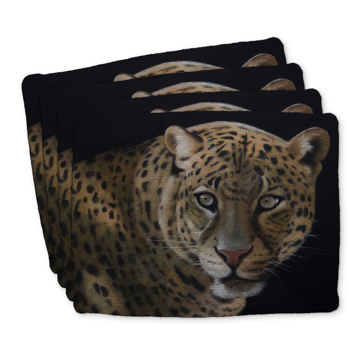Picture of Begin Home Decor C4BP1418QU6NOC 14 x 18 in. Realistic Fierce Leopard Braided Polyester Placemat - Decor - Set of 4
