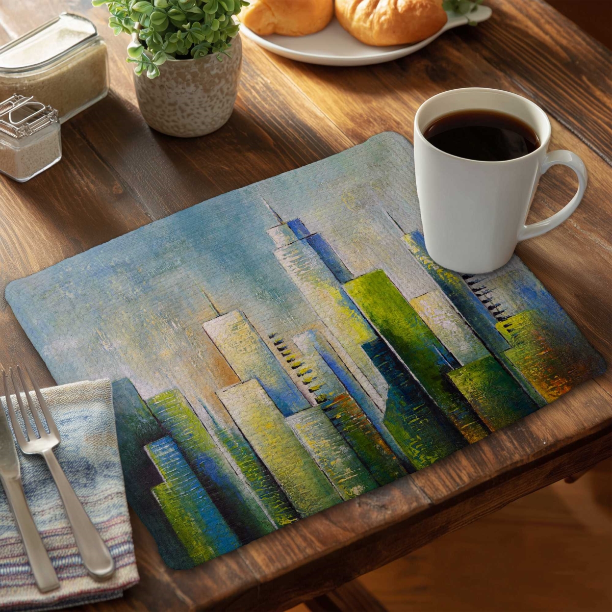 Picture of Begin Home Decor C4BP1418TR9U90 14 x 18 in. Abstract Skyline Braided Polyester Placemat for Home Decor - Set of 4