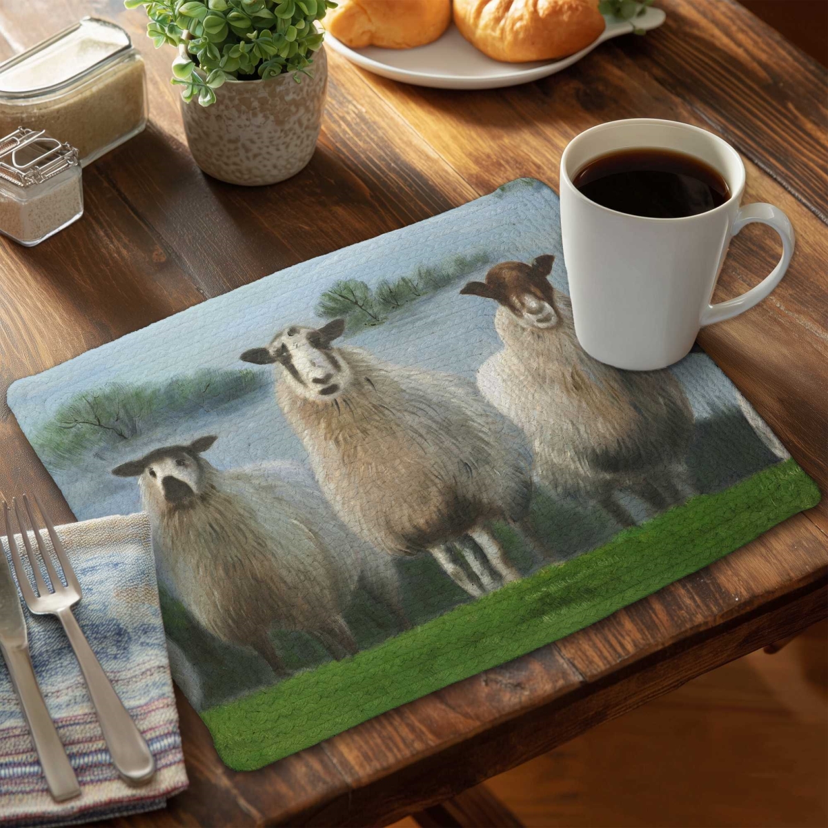 Picture of Begin Home Decor C4BP1418V8BM1F 14 x 18 in. Flock of Sheep Braided Polyester Placemat for Home Decor - Set of 4