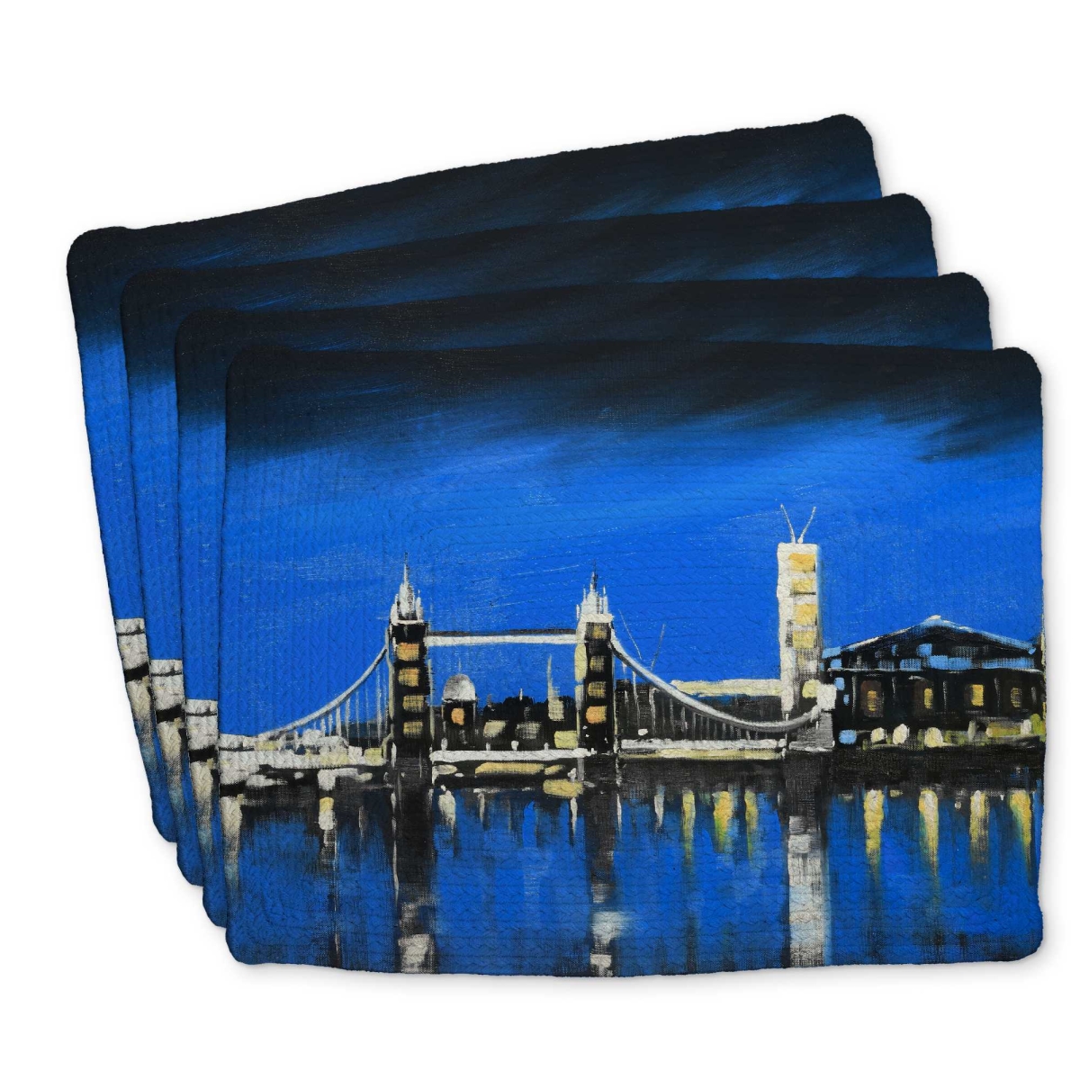 Picture of Begin Home Decor C4BP1418ZF4X30 14 x 18 in. Blue Skyline of London Braided Polyester Placemat - Decor - Set of 4