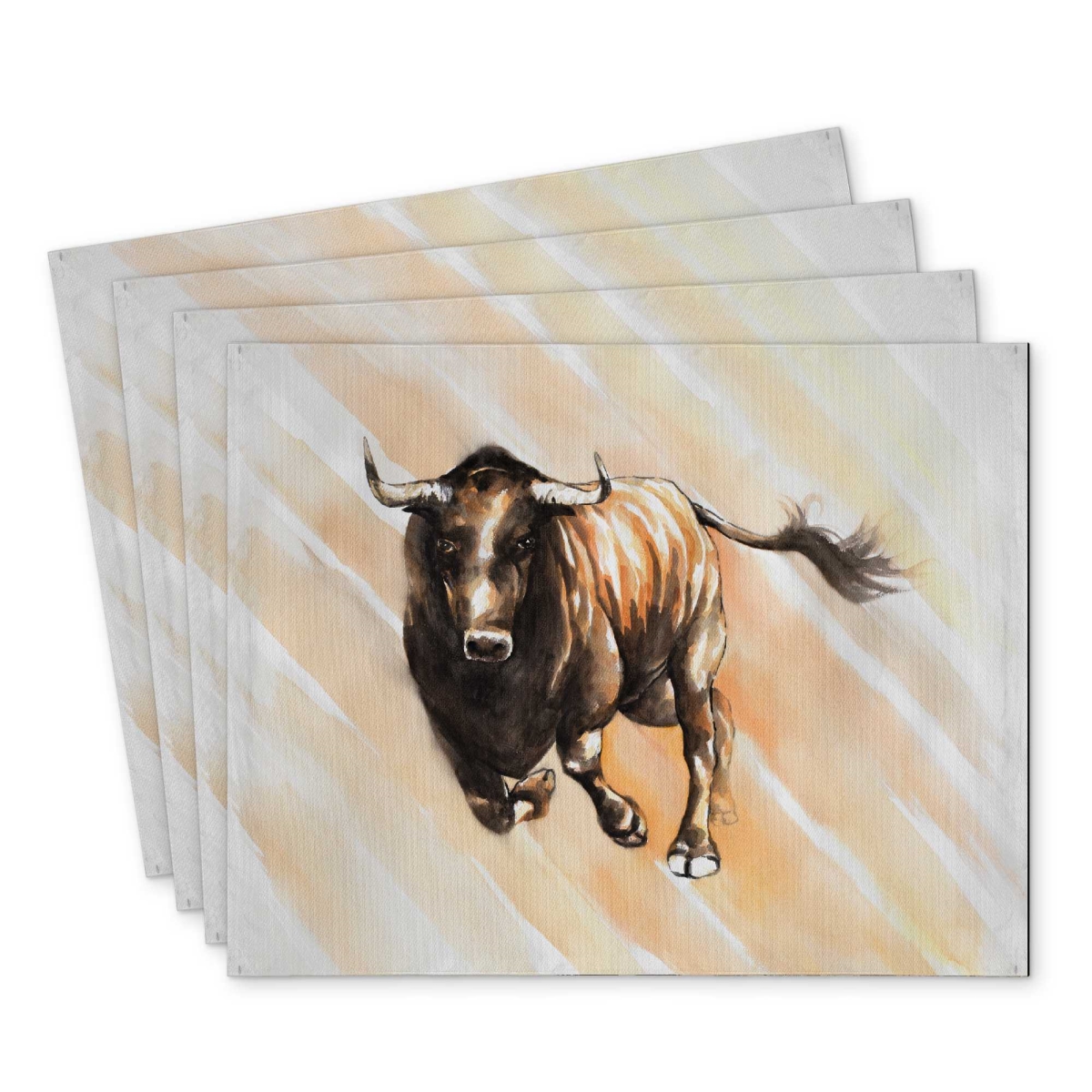 Picture of Begin Home Decor C4PP14189CLTD5 14 x 18 in. Bull Running Watercolor Polyester Placemat - Home Decor - Set of 4