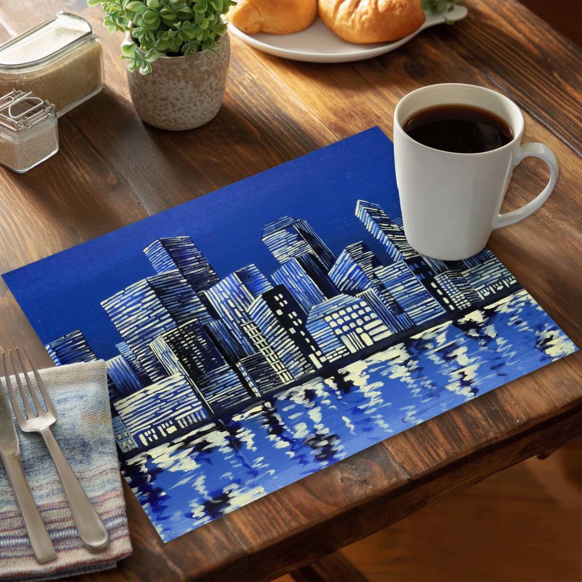 Picture of Begin Home Decor C4PP1418BZYM01 14 x 18 in. City in Blue Polyester Placemat - Elegant Home Decor Accent - Set of 4