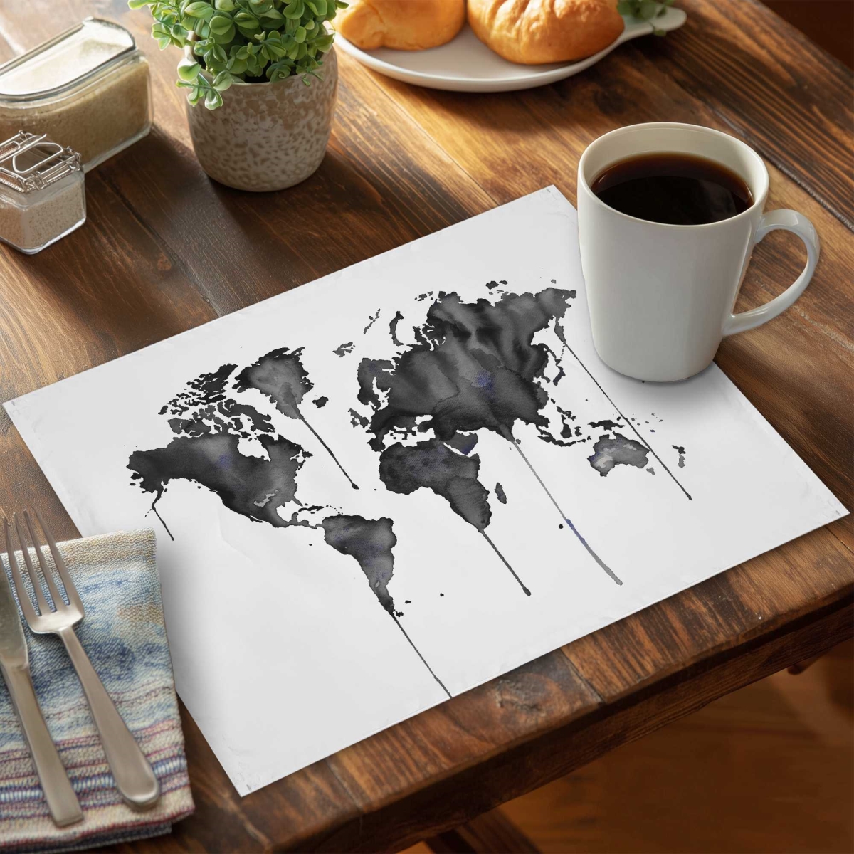 Picture of Begin Home Decor C4PP1418JVRJHC 14 x 18 in. Watercolor World Map Polyester Placemat for Home Decor - Set of 4