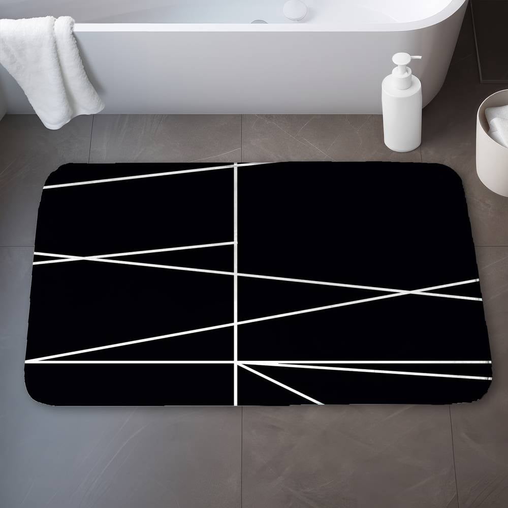 5930-3421-AB29 21 x 34 in. White Stripes on Black Background Bath Mat - Home Decor