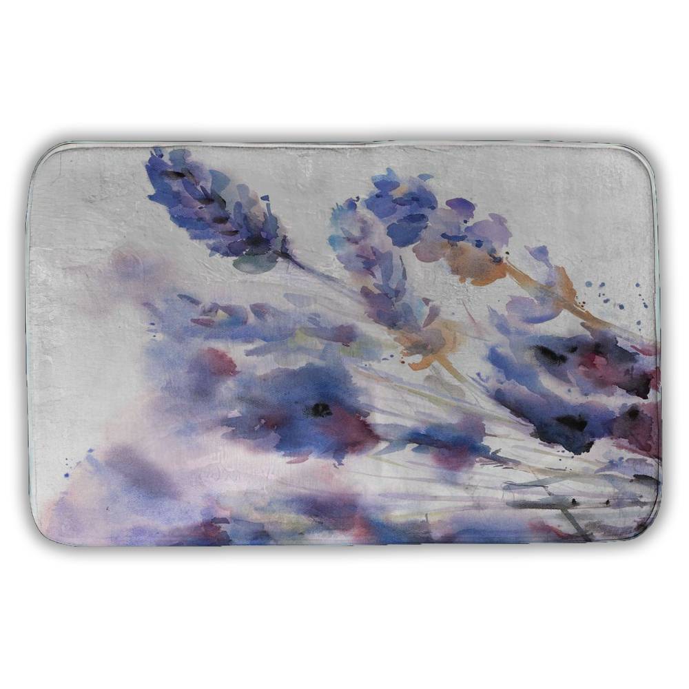 5930-3421-FL229 21 x 34 in. Watercolor Lavender Flowers Bath Mat - Botanical Farmhouse