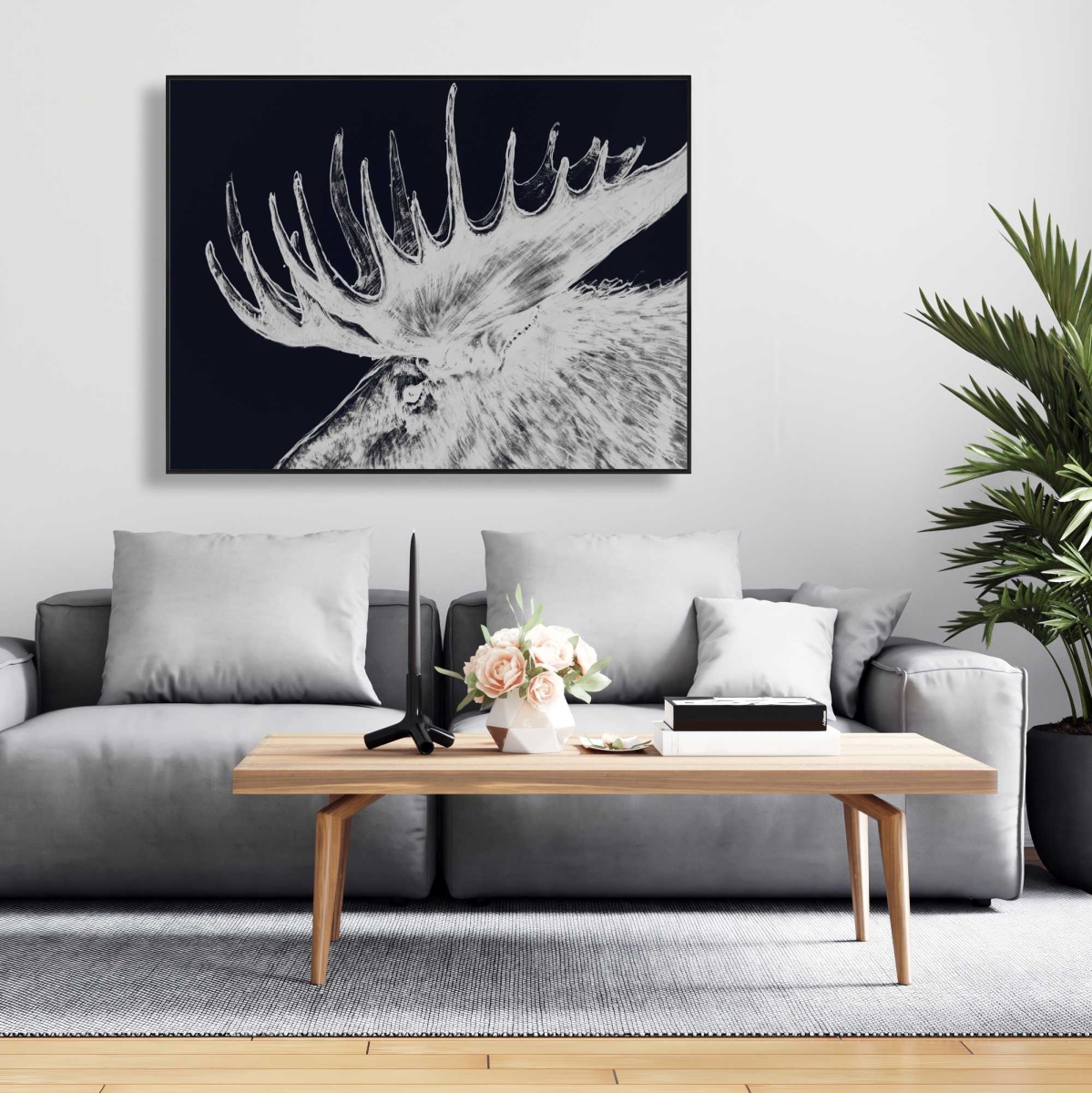 C1FC3648572OUE 36 x 48 in. Big Moose Plume - Deer Office Framed Canvas for Home Decor