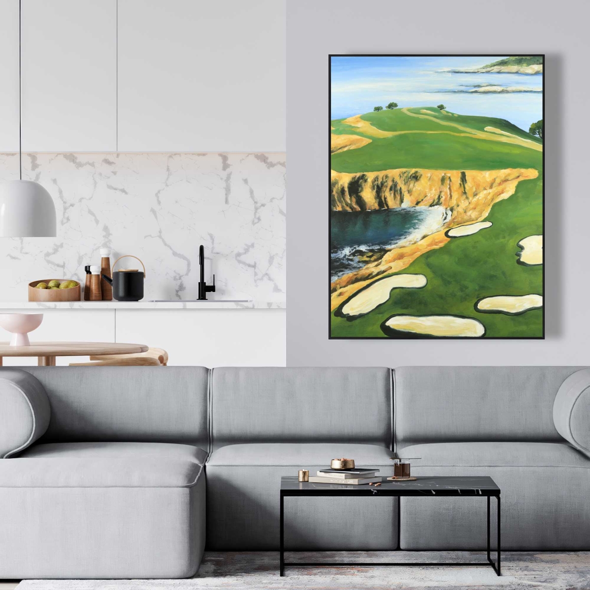 C1FC36489197D8 36 x 48 in. Pebble Beach Golf Links - Scenic Framed Canvas for Man Cave