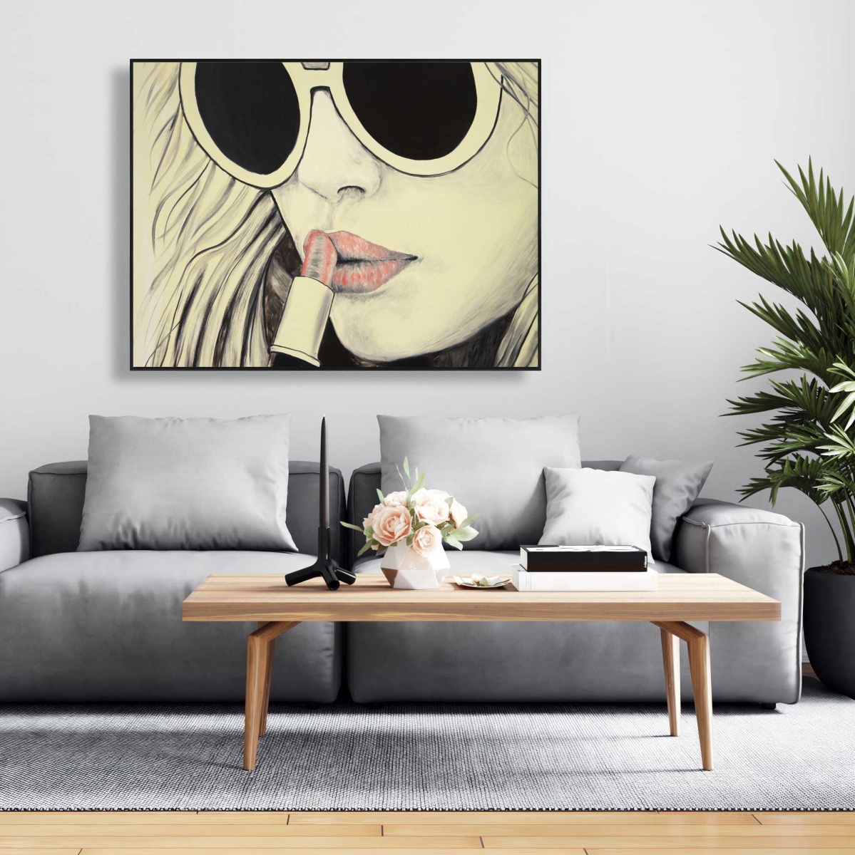 C1FC3648BZ573A 36 x 48 in. Pink Lips - Modern Figurative Framed Canvas Home Decor