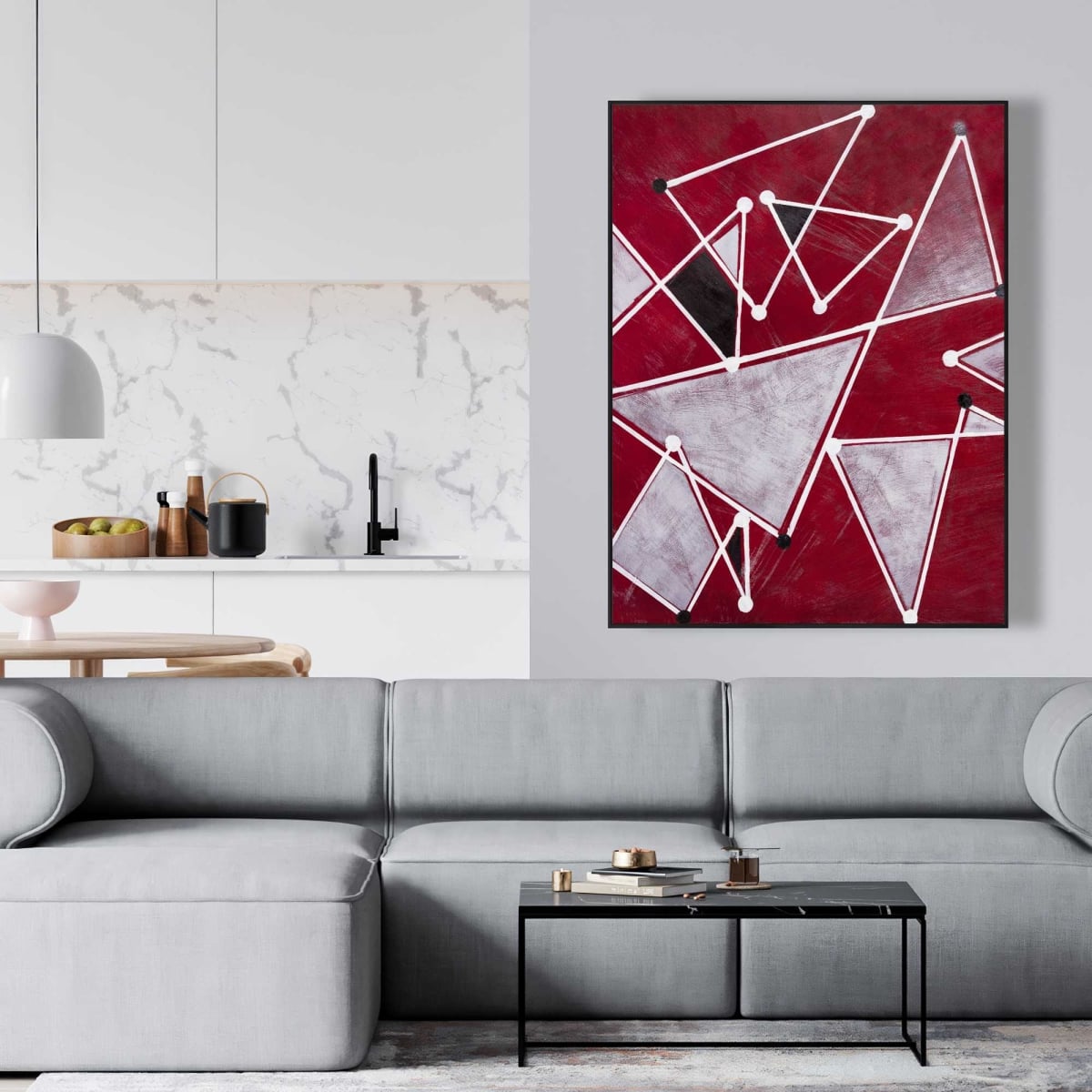 C1FC3648HL55E7 36 x 48 in. White Triangles on Red Background - Abstract Office Canvas