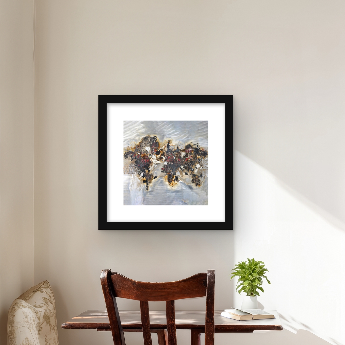 C1FM1616UUACMB 16 x 16 in. Texturized World Map Print Wall Art - Typography Satellite View Decor