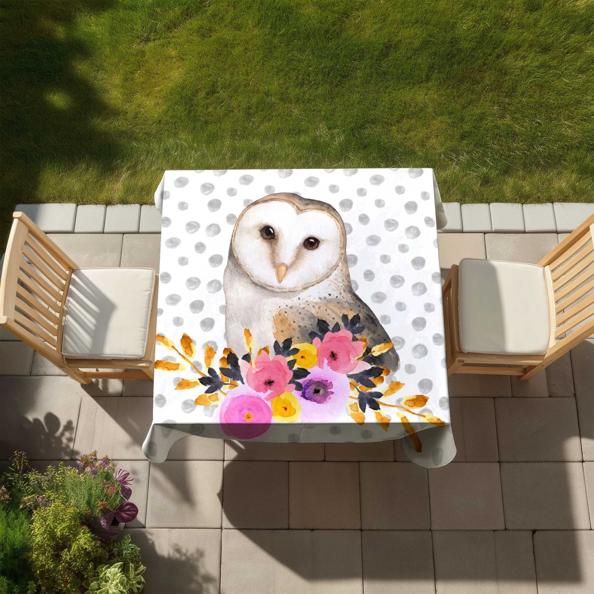 Picture of Begin Home Decor C1TC58586X14KS 58 x 58 in. Beautiful Owl Pink Illustrative Tablecloth for Home Decor