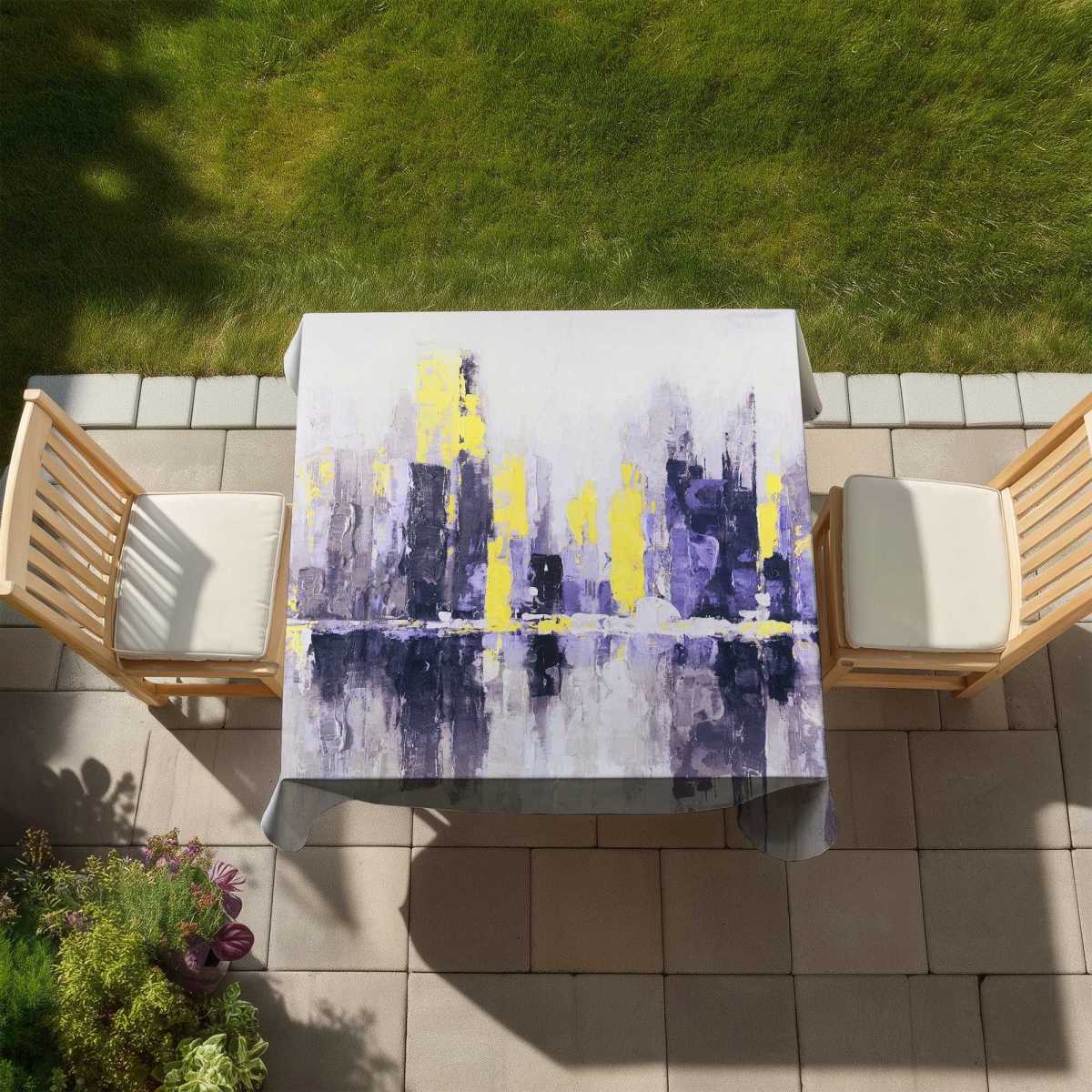 Picture of Begin Home Decor C1TC5858AFNWJ9 58 x 58 in. Abstract & Blurry Cityscape Tablecloth - Indoor & Outdoor