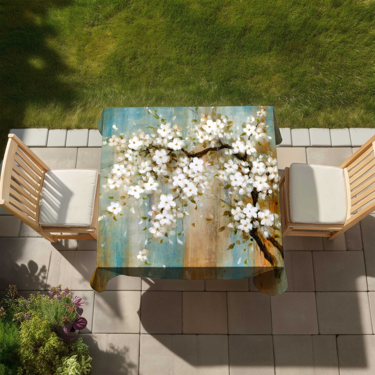 Picture of Begin Home Decor C1TC5858EFX68C 58 x 58 in. Relaxing Cherry Blossoms Tablecloth - Indoor & Outdoor Decor