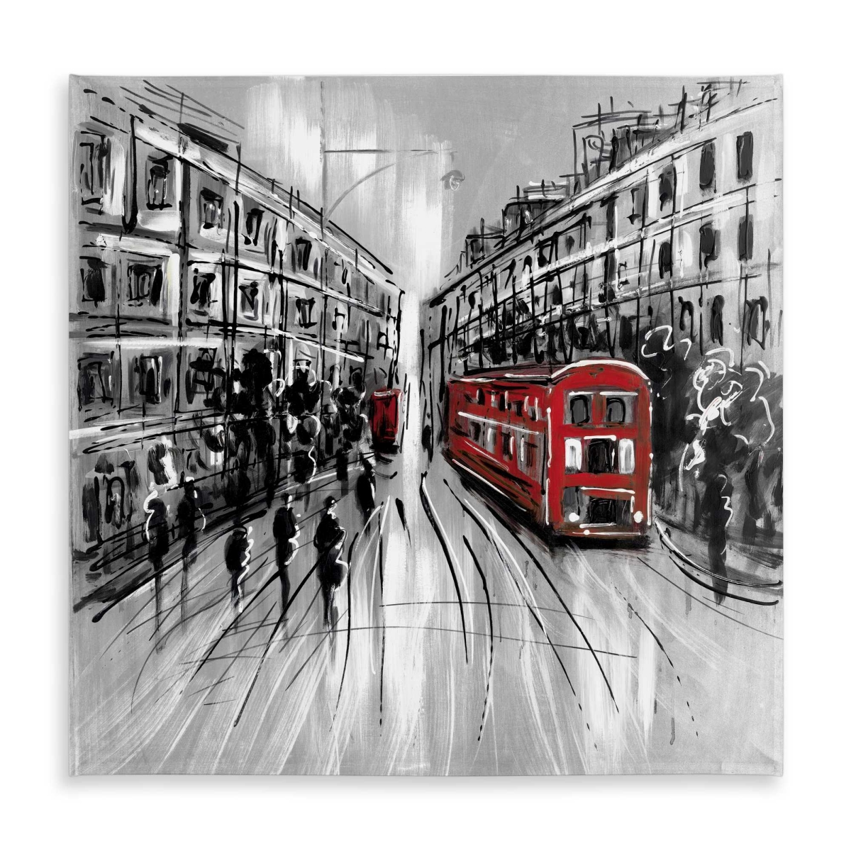 Picture of Begin Home Decor C1TC5858IIWG5L 58 x 58 in. Black & White Street with Red Bus Tablecloth - Contemporary Gray