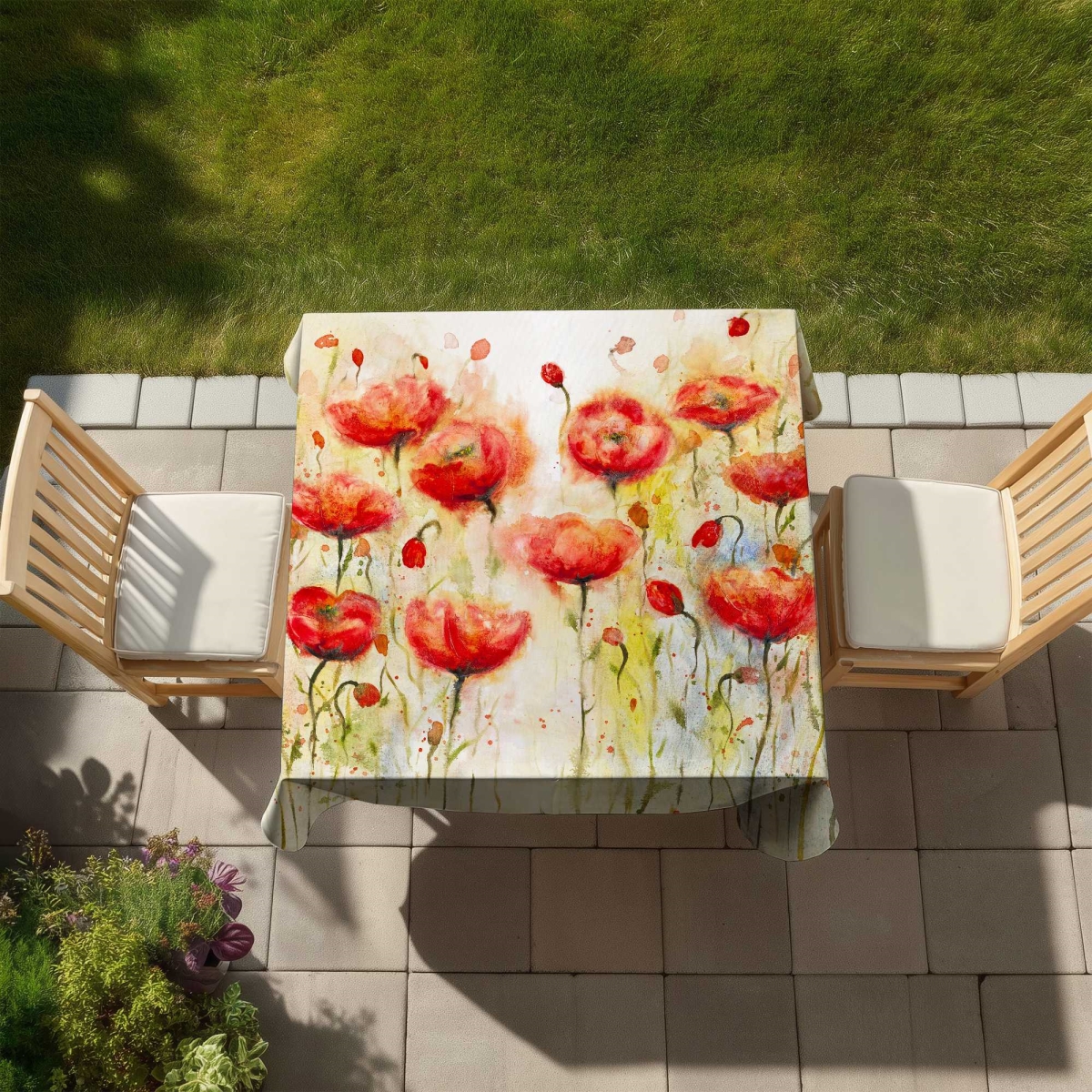 Picture of Begin Home Decor C1TC5858O9K5UM 58 x 58 in. Red Flowers Garden Tablecloth - Indoor & Outdoor Home Decor
