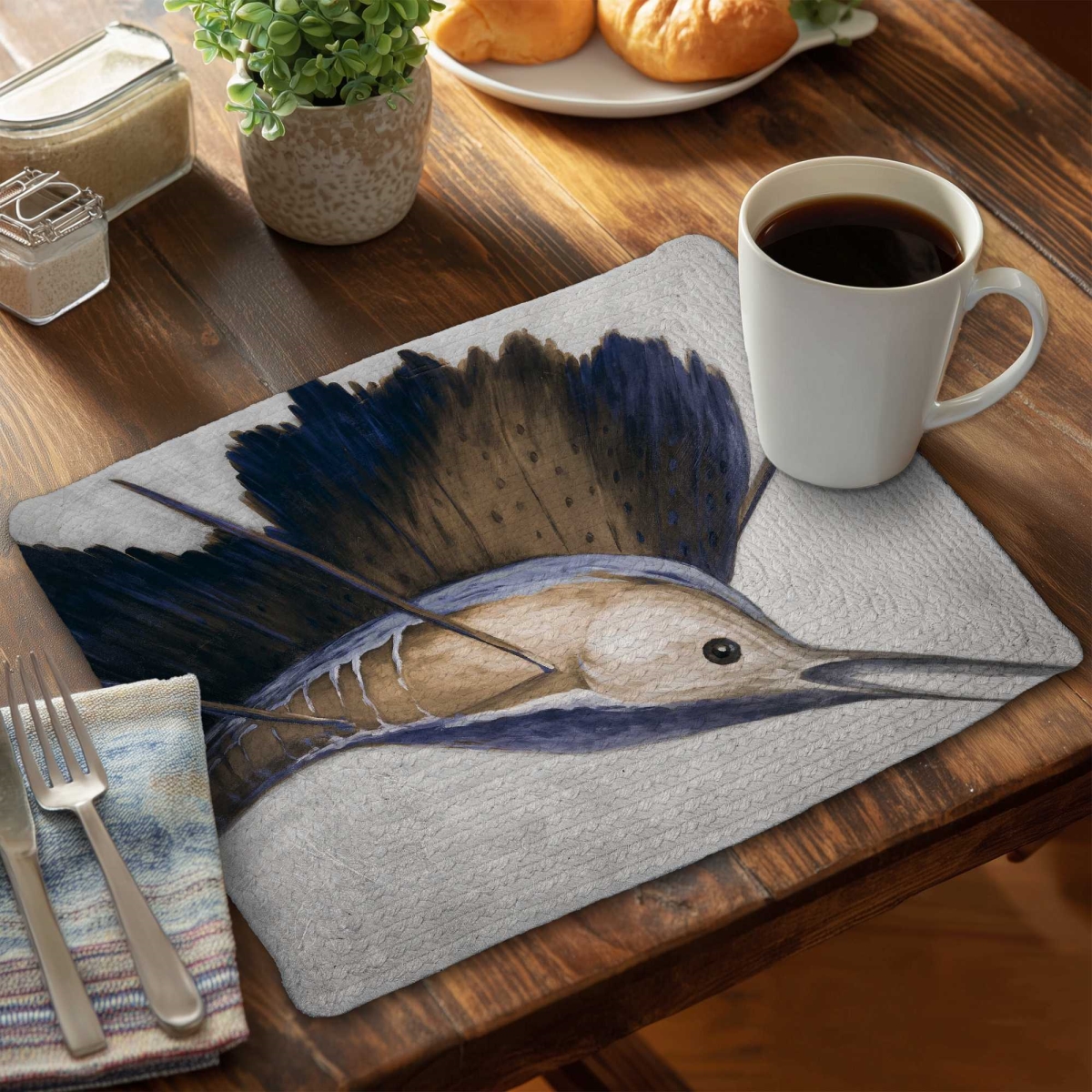 Picture of Begin Home Decor C4BP14183RDOET 14 x 18 in. Abstract Swordfish Braided Polyester Placemat - Home Decor - Set of 4