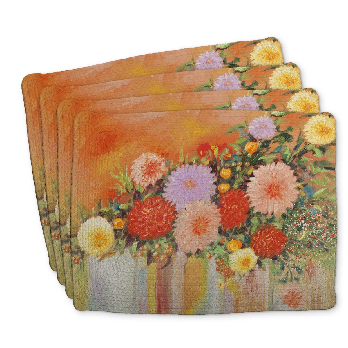 Picture of Begin Home Decor C4BP14184VRVBC 14 x 18 in. Colorful Abstract Flowers Braided Polyester Placemats - Set of 4